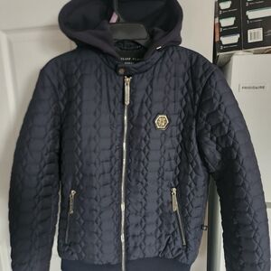Philipp Plain Dark Navy Quilted Hooded Jacket